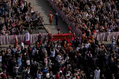 Pope Francis' body is carried in a coffin into Saint Peter's Basilica